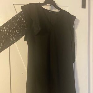 Du Jour Black Asymmetrical Sheath Dress with Flutter Sleeves